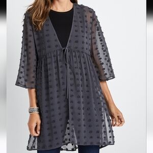 Maurices Elegant Sheer Gray Tie Front Kimono Cardigan